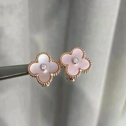 [Stars Jewelry]CLOVER MEDIUM 1 MOTIFS  PINK MOP DIAMOND EARRINGS