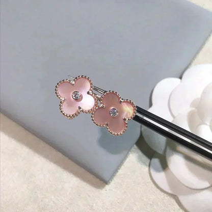[Stars Jewelry]CLOVER MEDIUM 1 MOTIFS  PINK MOP DIAMOND EARRINGS