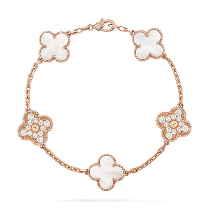 [Stars Jewelry]CLOVER WHITE PEARL MOP 5 MOTIF BRACELET COLLECTION
