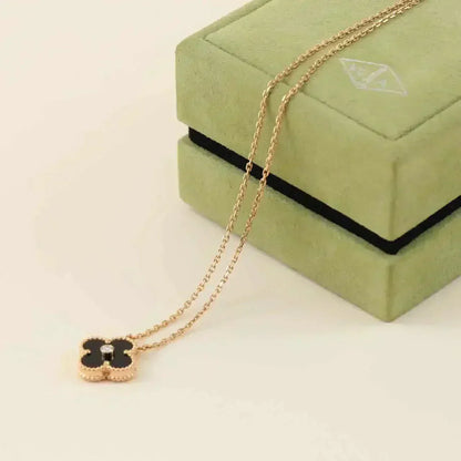 [Stars Jewelry]CLOVER 15MM DIAMOND ONYX NECKLACE