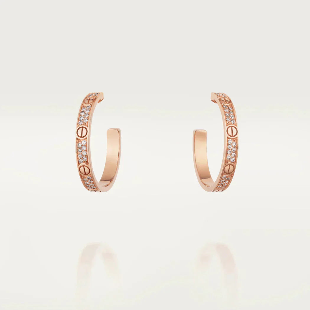 [Stars Jewelry]LOVE DIAMOND PINK GOLD HOOP EARRINGS