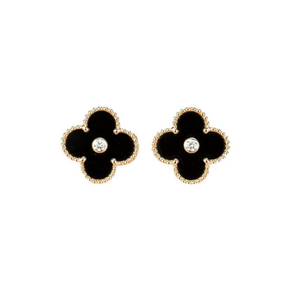 [Stars Jewelry]CLOVER MEDIUM 1 MOTIFS ONYX DIAMOND EARRINGS