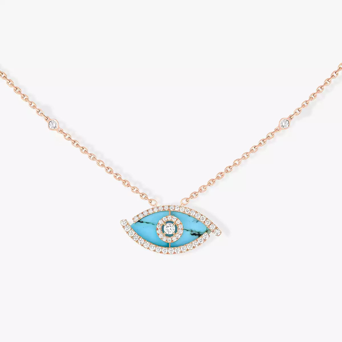 [Stars Jewelry]Lucky Eye Diamond Necklace in Rose Gold and Turquoise